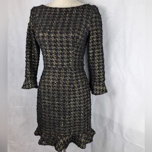 ABS Allen Schwartz Black And Gold Knit Dress Size Small NWT Sheath Textured